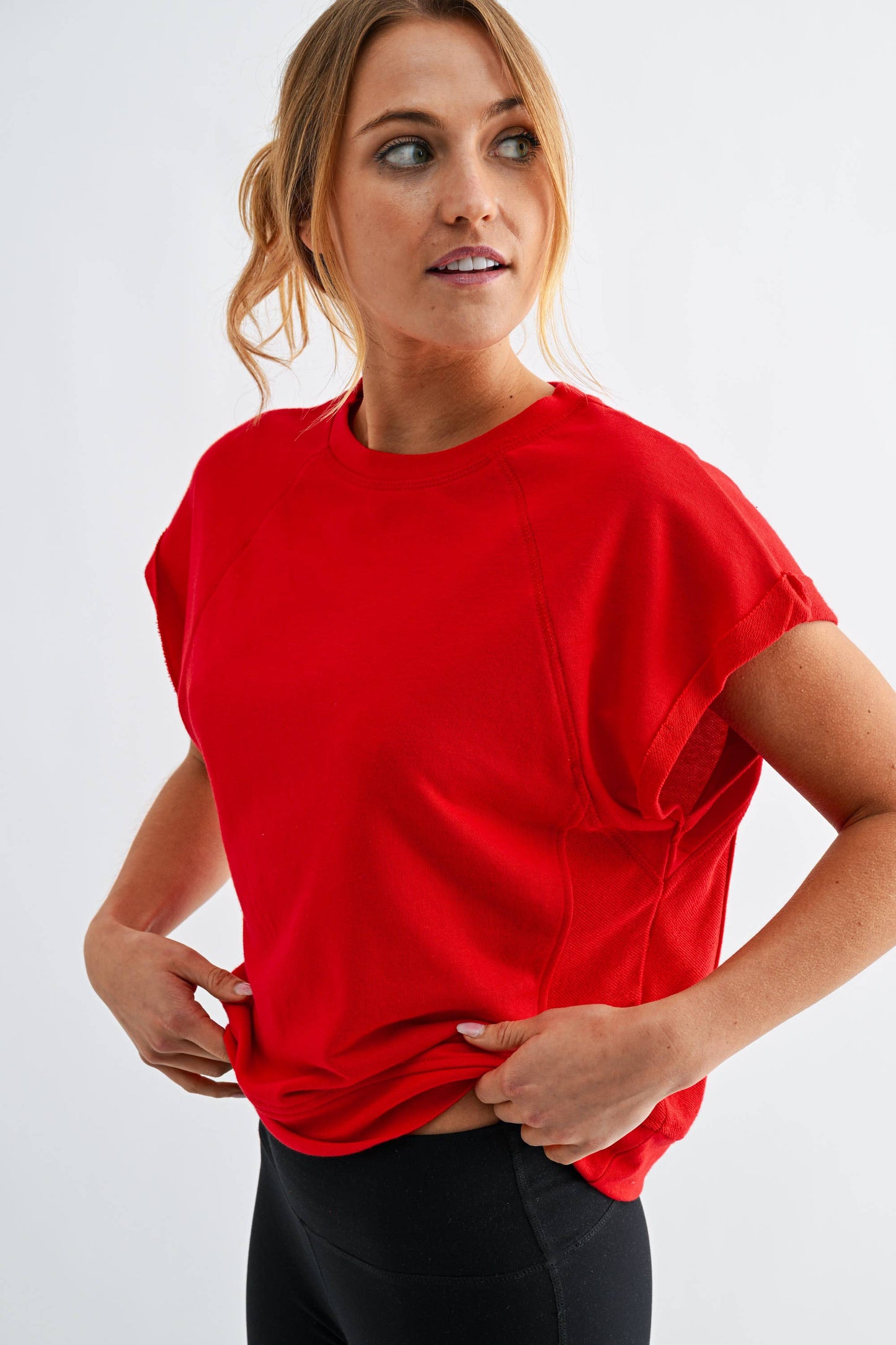 Offset French Terry Cap Sleeve Top