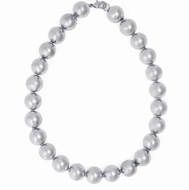 Iris Large Brass Bead Necklace Silver