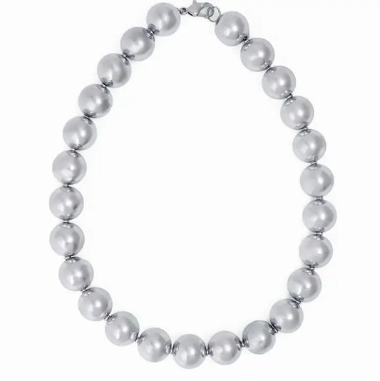 Iris Large Brass Bead Necklace Silver