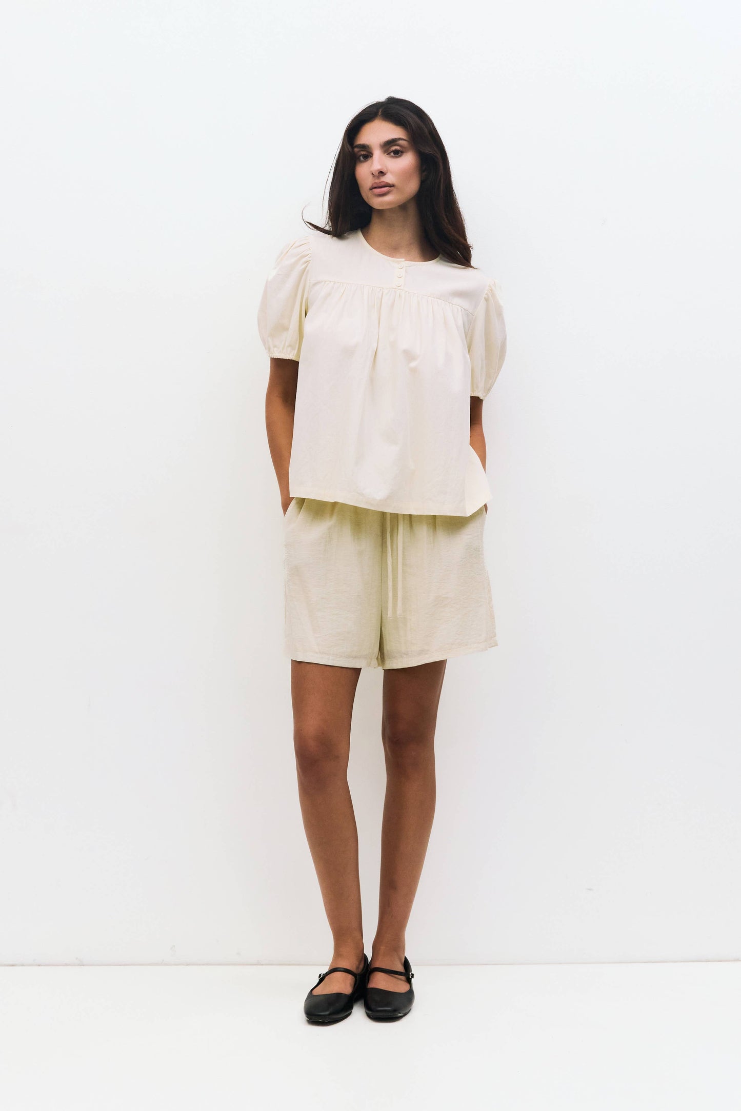 The Hazel Top | Puff Sleeve Baby Doll Blouse: Blue / MEDIUM