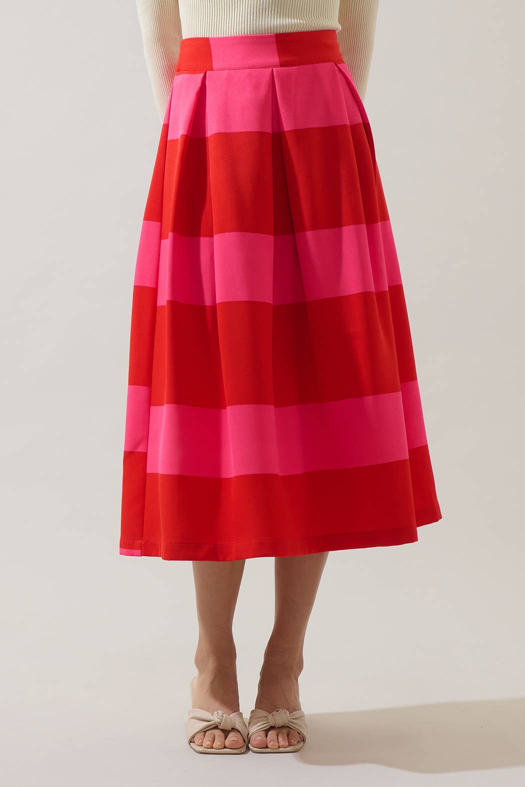 Lolli Stripe Pleated Midi Skirt: FUCHSIA-RED / S