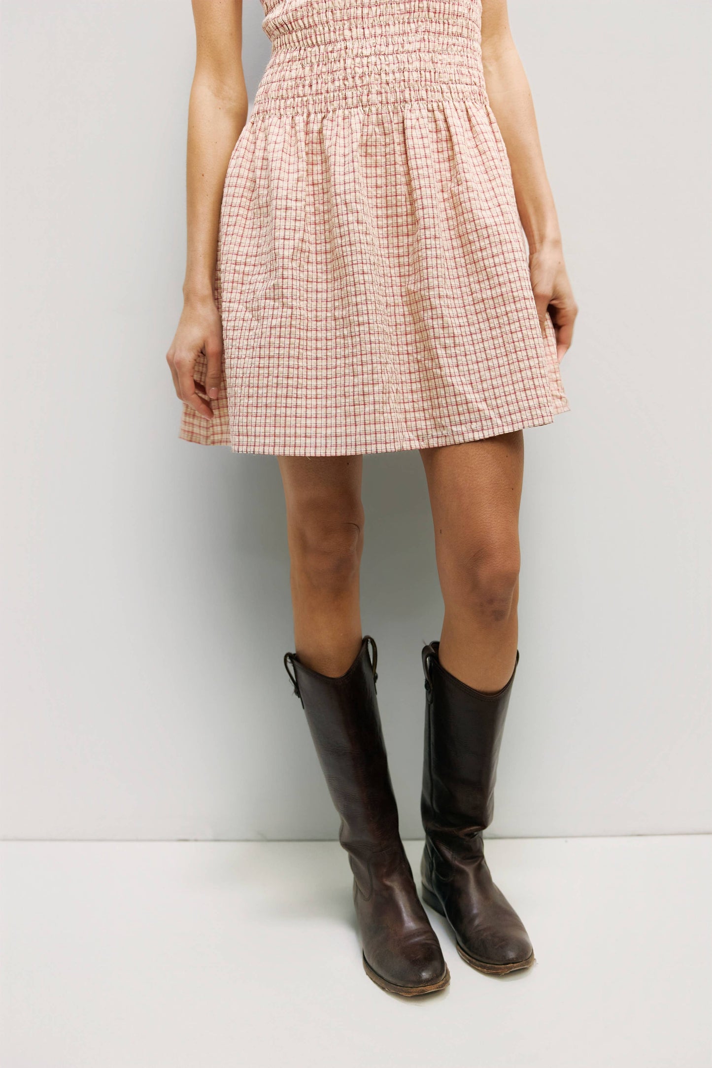 The Irisa Dress | Smocked Plaid Mini Dress: RED / LARGE