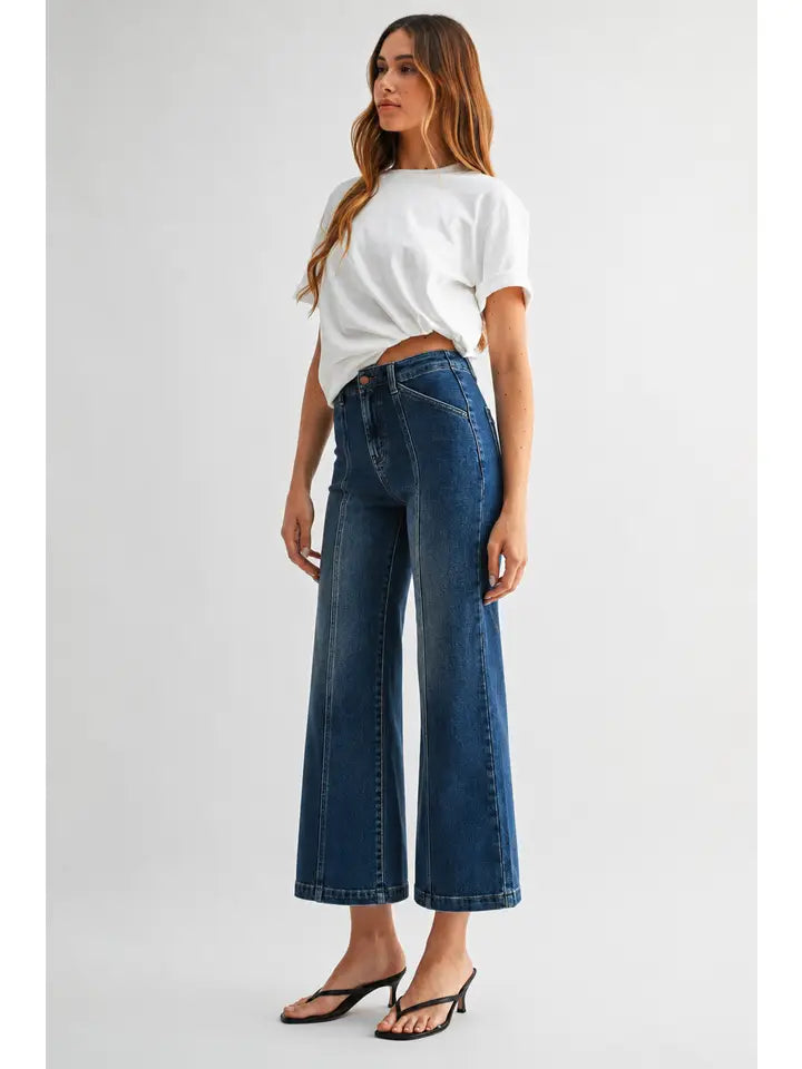 Paola Wide Leg with Seam Lines - Dark Wash