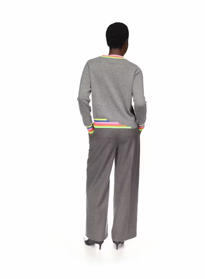 Multi Coloured Trim Crew - Mid Grey / Neon