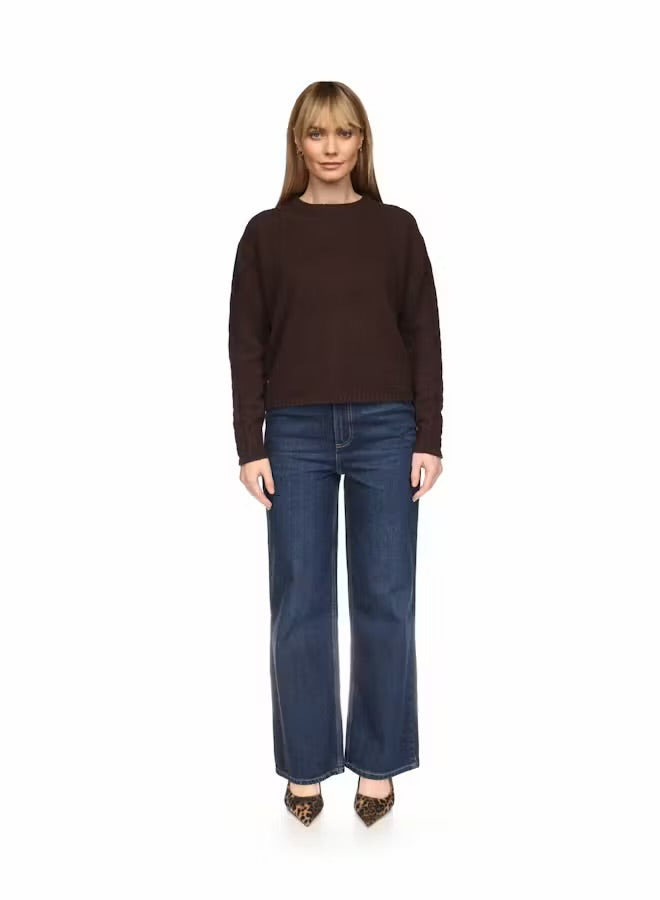 Cable Sleeve Crew - Dark Brown