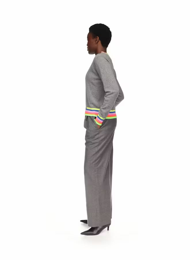 Multi Coloured Trim Crew - Mid Grey / Neon
