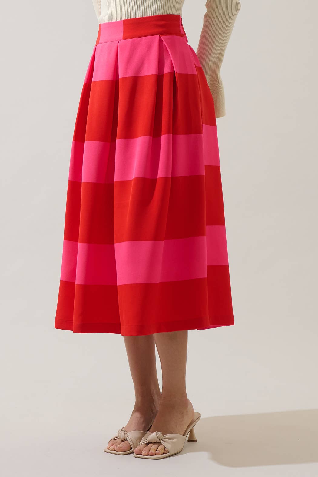 Lolli Stripe Pleated Midi Skirt: FUCHSIA-RED / S
