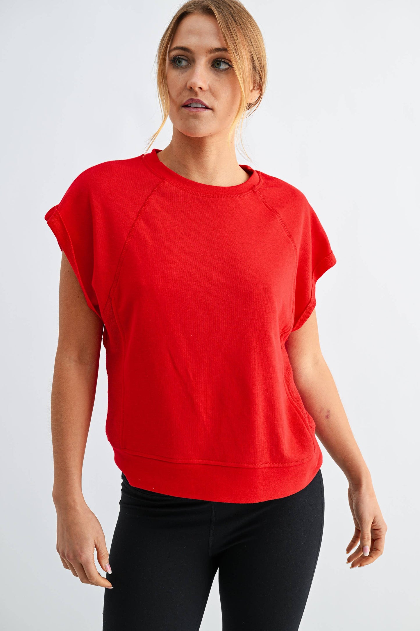 Offset French Terry Cap Sleeve Top
