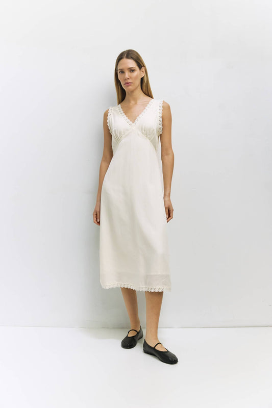 The Mara Dress | Lace Trim Midi Dress: CREAM / SMALL