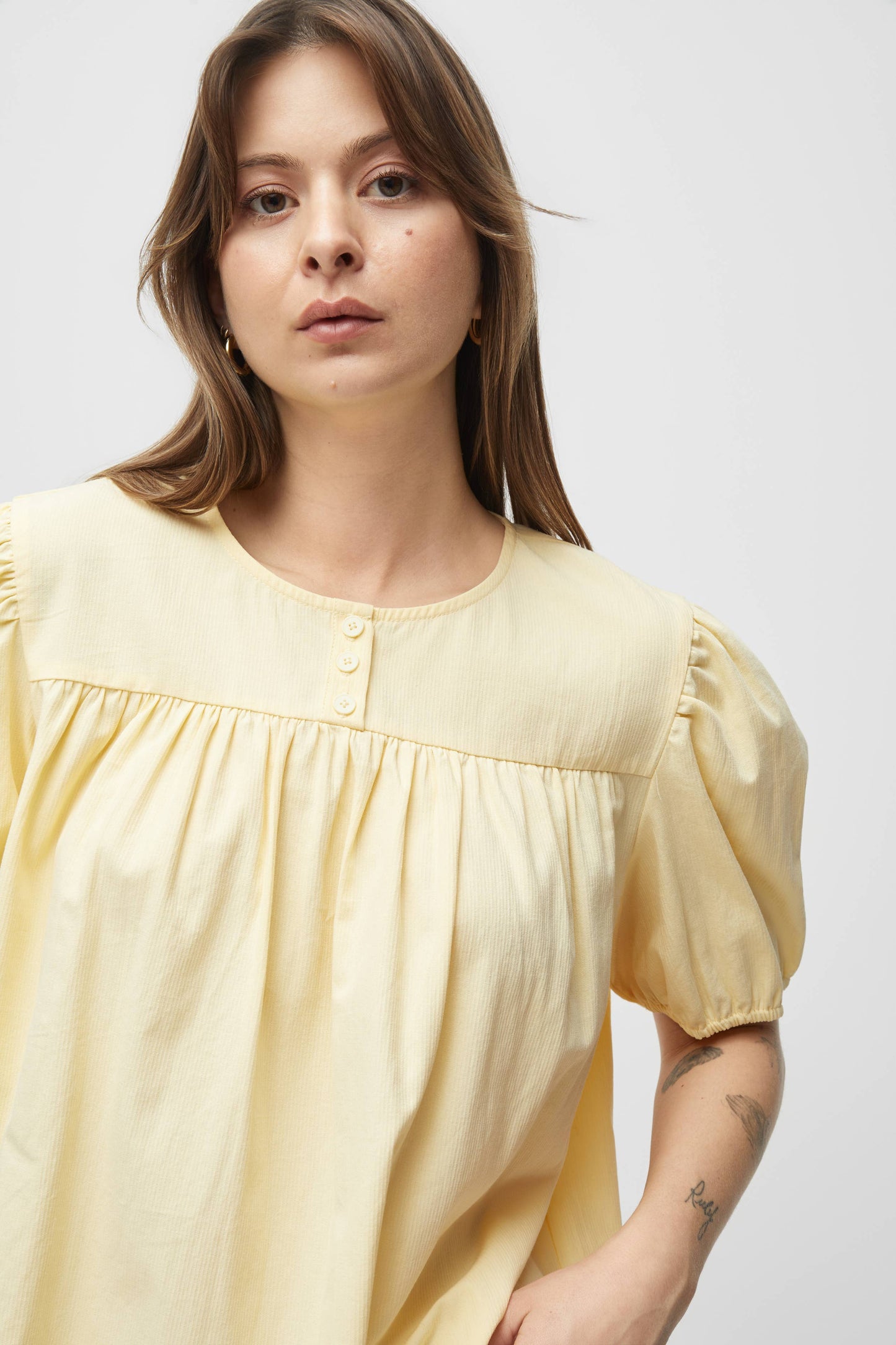 The Hazel Top | Puff Sleeve Baby Doll Blouse: Blue / SMALL