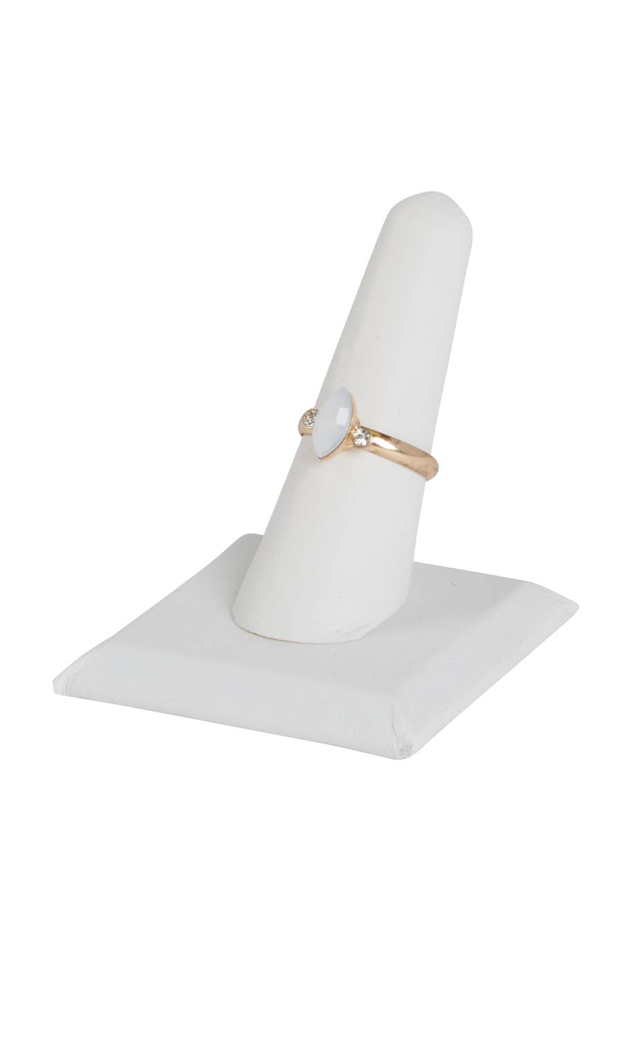 White Faux Leather Single Finger Square Base Ring Display