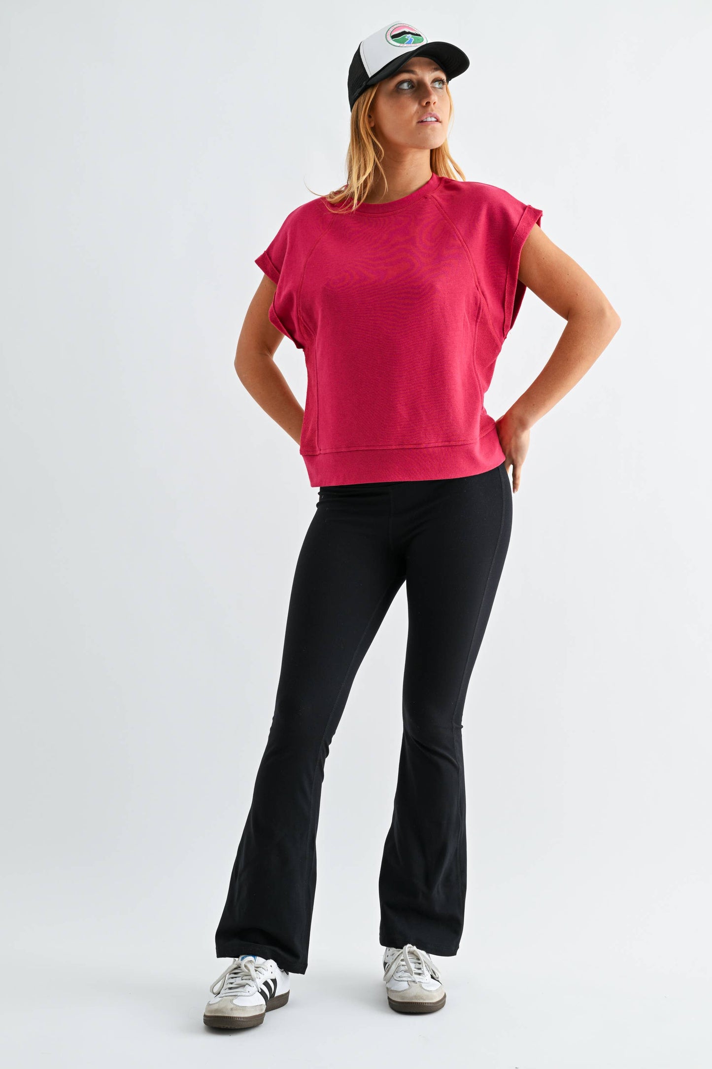 Offset French Terry Cap Sleeve Top