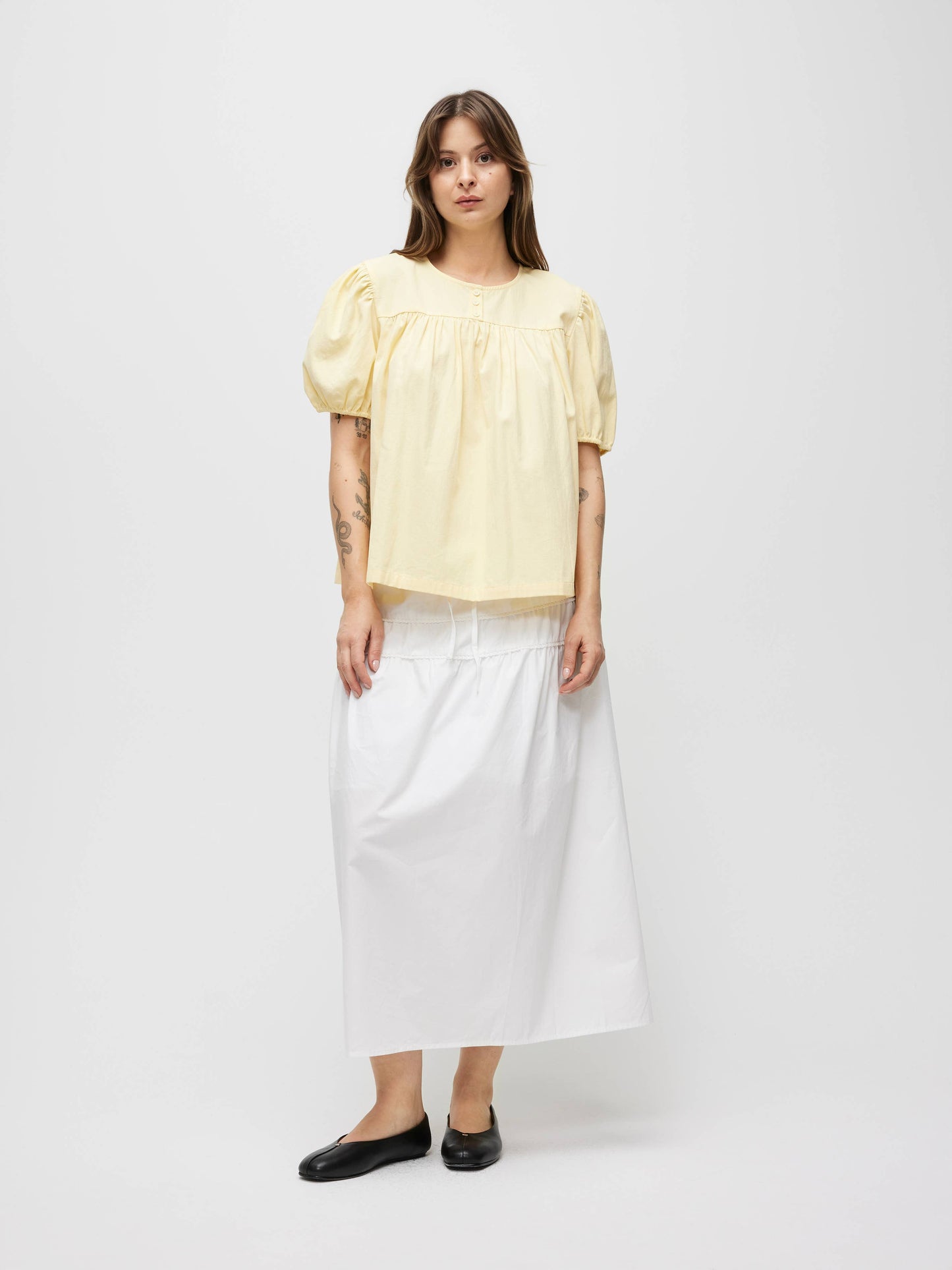 The Hazel Top | Puff Sleeve Baby Doll Blouse: Blue / LARGE