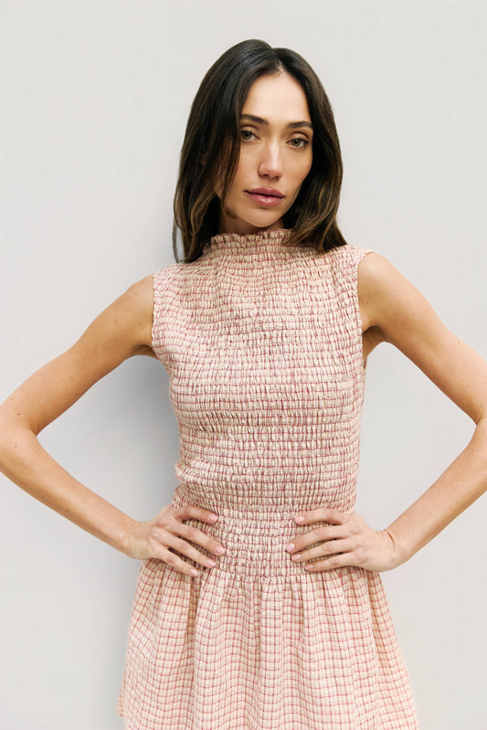 The Irisa Dress | Smocked Plaid Mini Dress: RED / LARGE