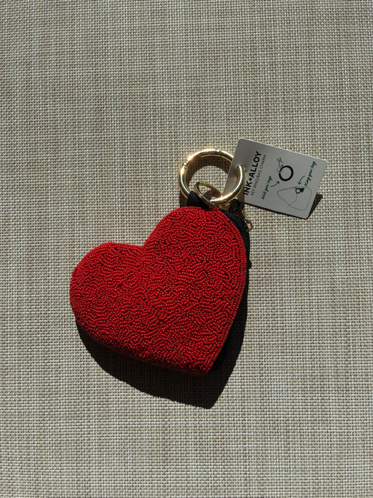 Mary ace of hearts card beaded pouch white