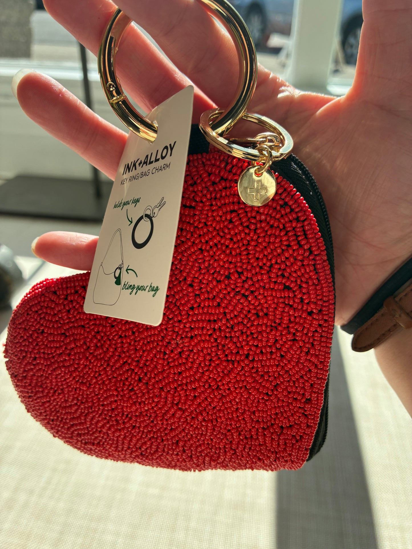 Mary ace of hearts card beaded pouch white
