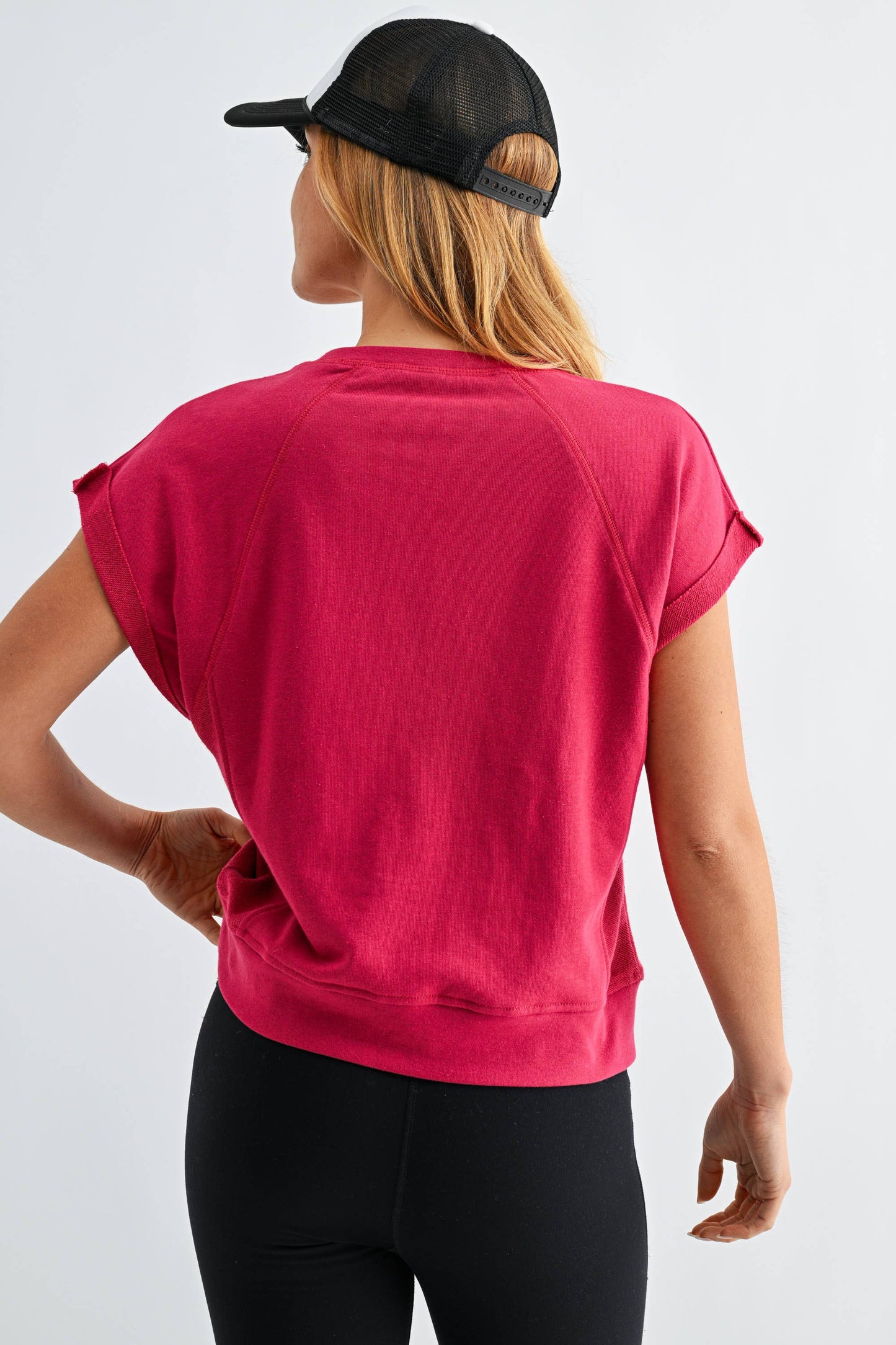 Offset French Terry Cap Sleeve Top