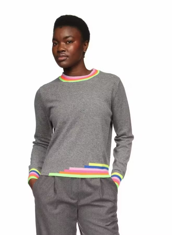 Multi Coloured Trim Crew - Mid Grey / Neon