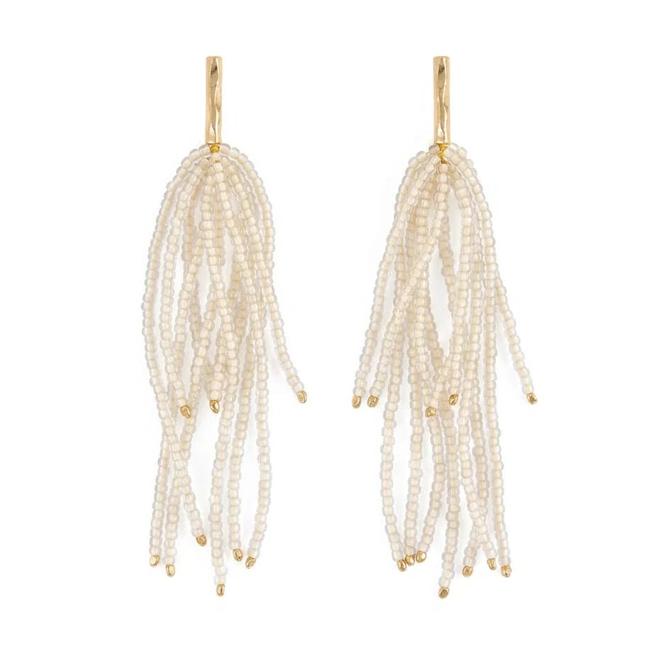 Marissa brass and bead fringe earrings – Cream