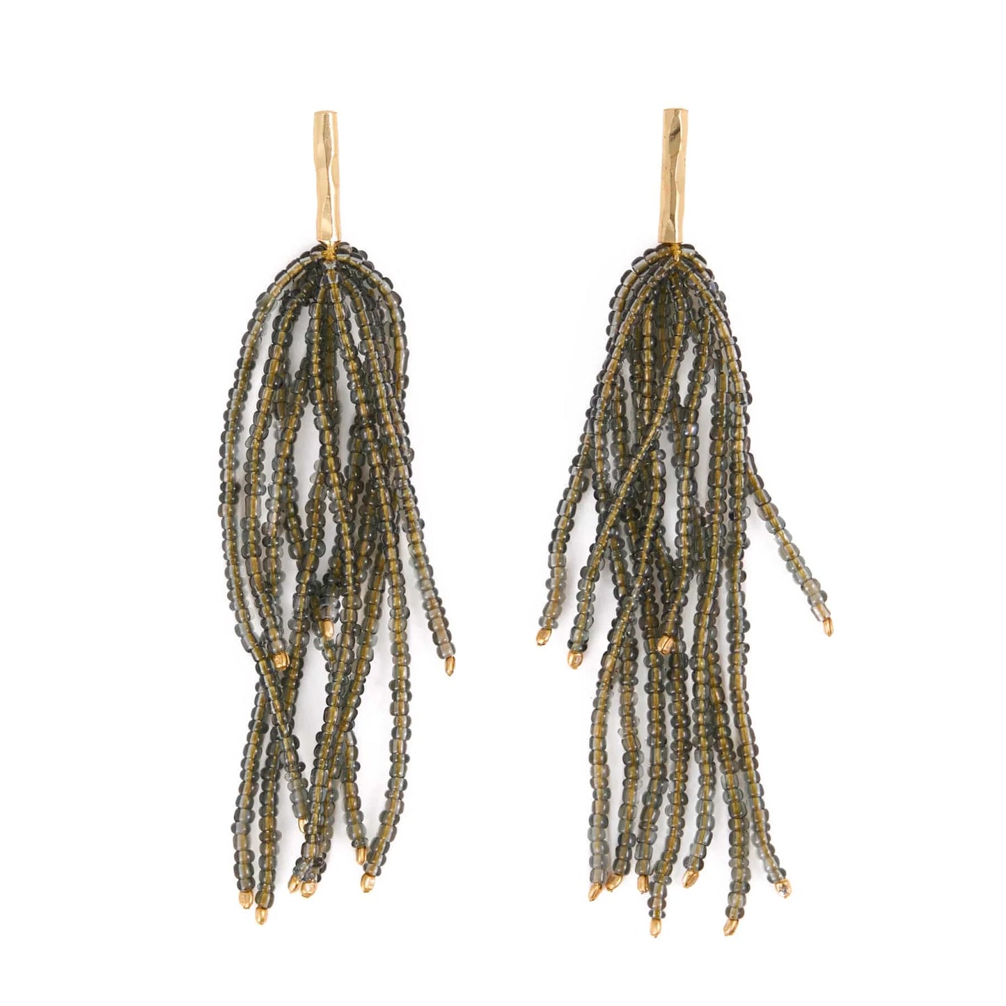 Marissa brass and bead fringe earrings – Olive