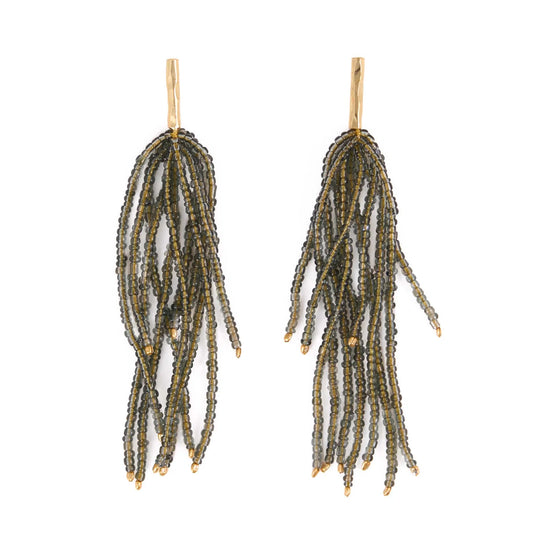 Marissa brass and bead fringe earrings – Olive