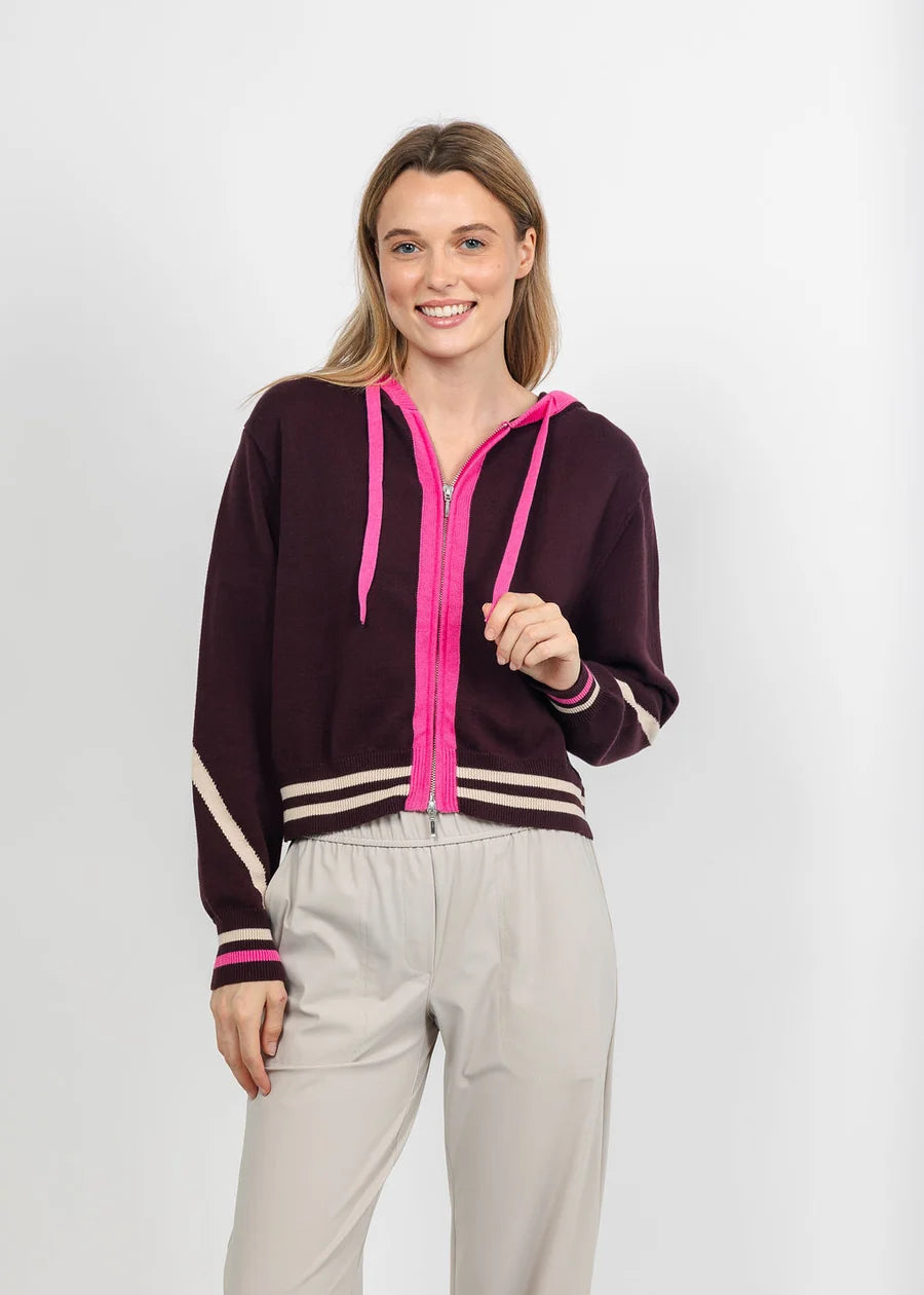 Sporty Stripe Up Hoodie - Cocoa