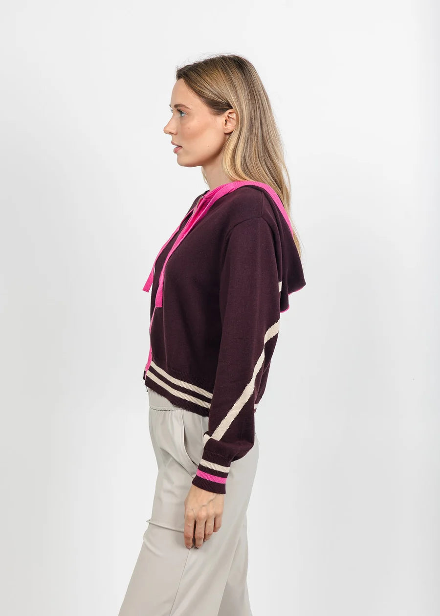 Sporty Stripe Up Hoodie - Cocoa