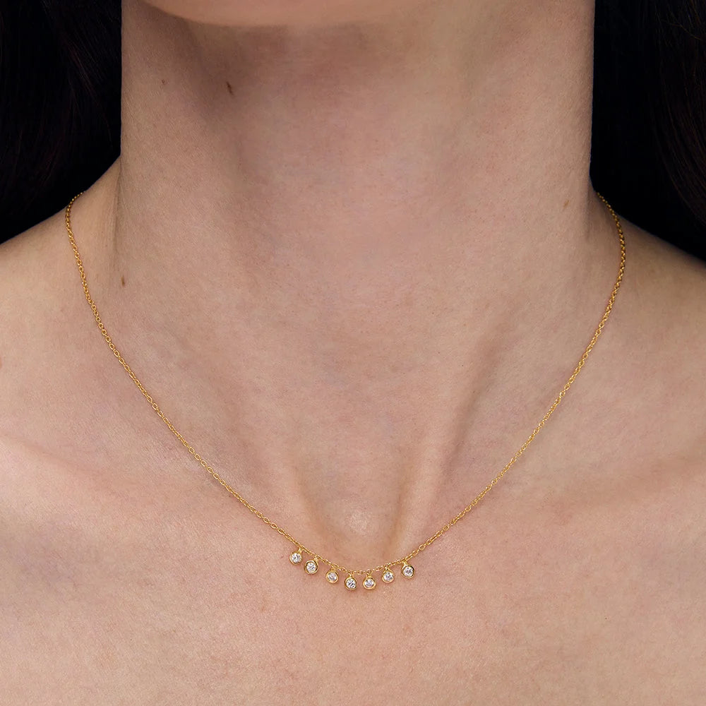 Mini Orsay Charm Necklace - Gold - White Topaz CZ