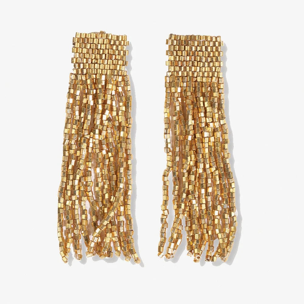 Marilyn solid beaded fringe earrings – Gold