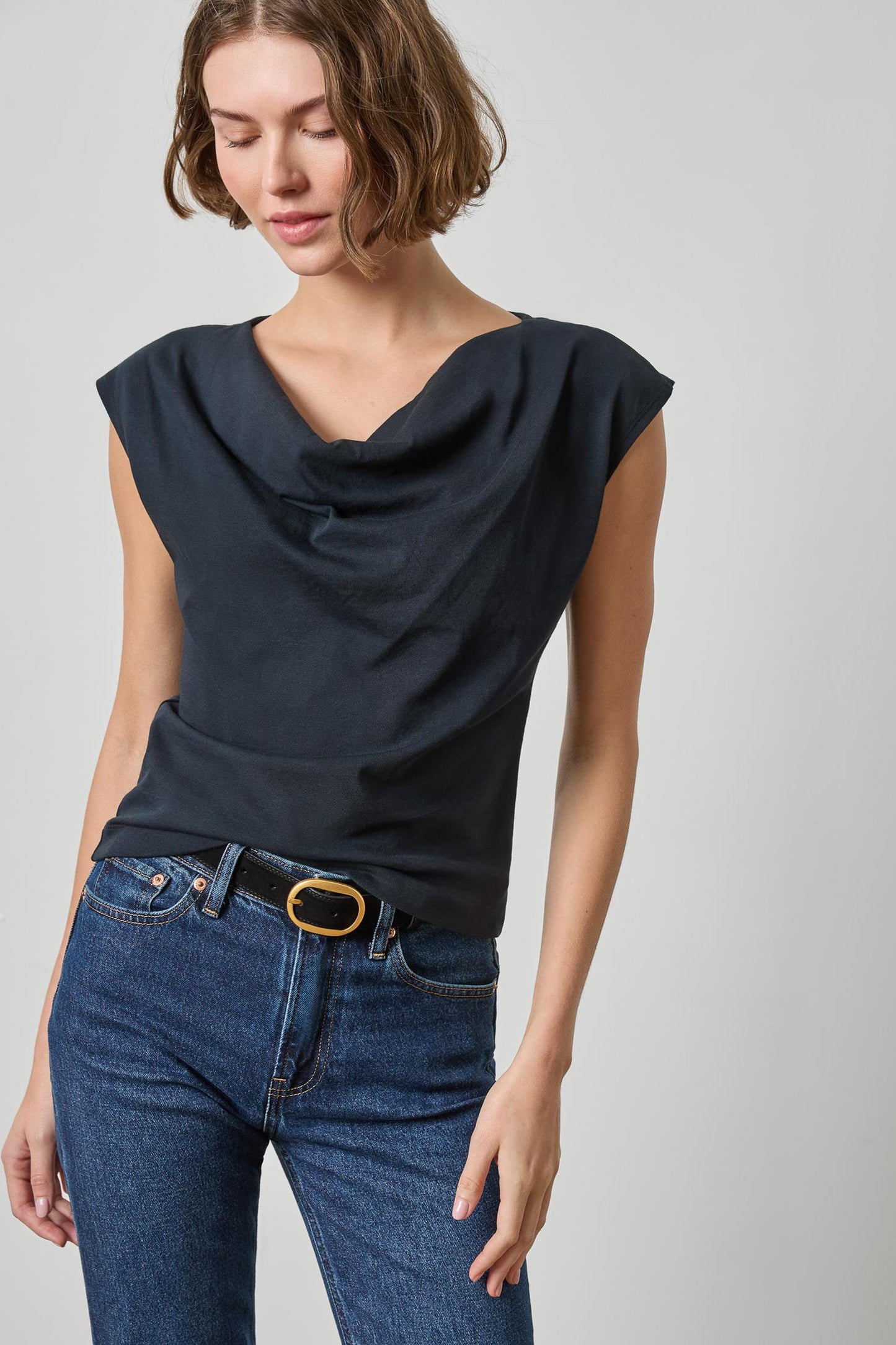 Drape Neck Wedge Top - Black