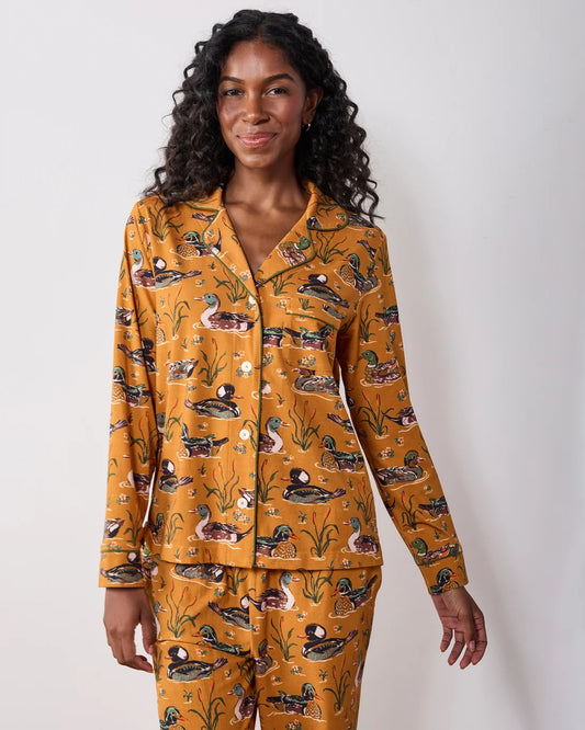 Fancy Ducks - Organic Cotton Modal Knit Long PJ Set - Mustard
