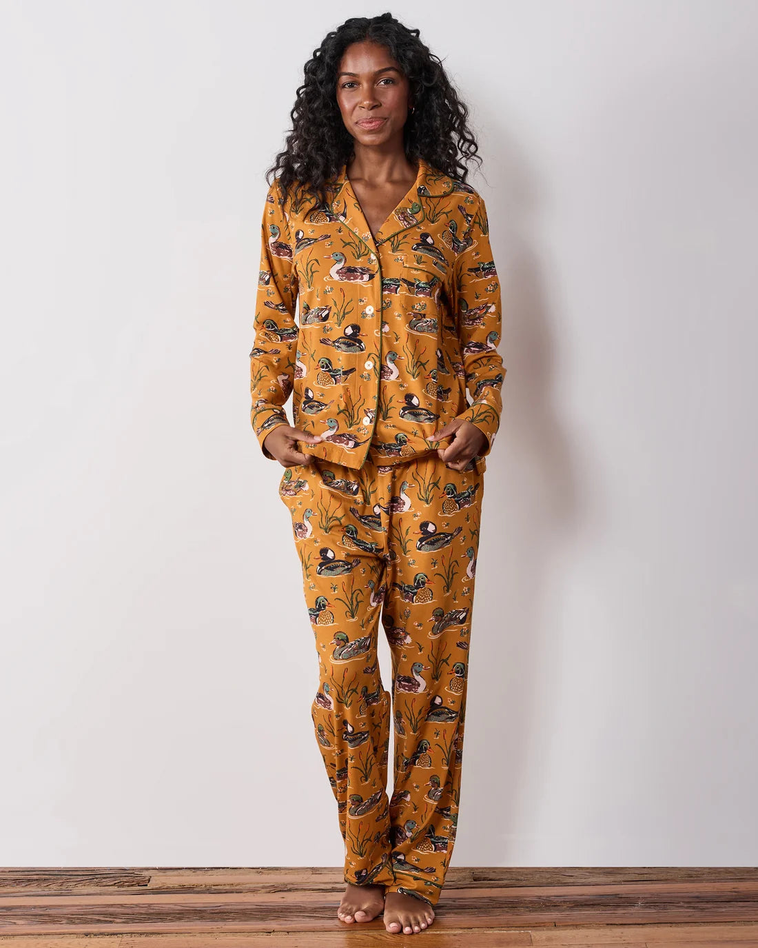Fancy Ducks - Organic Cotton Modal Knit Long PJ Set - Mustard