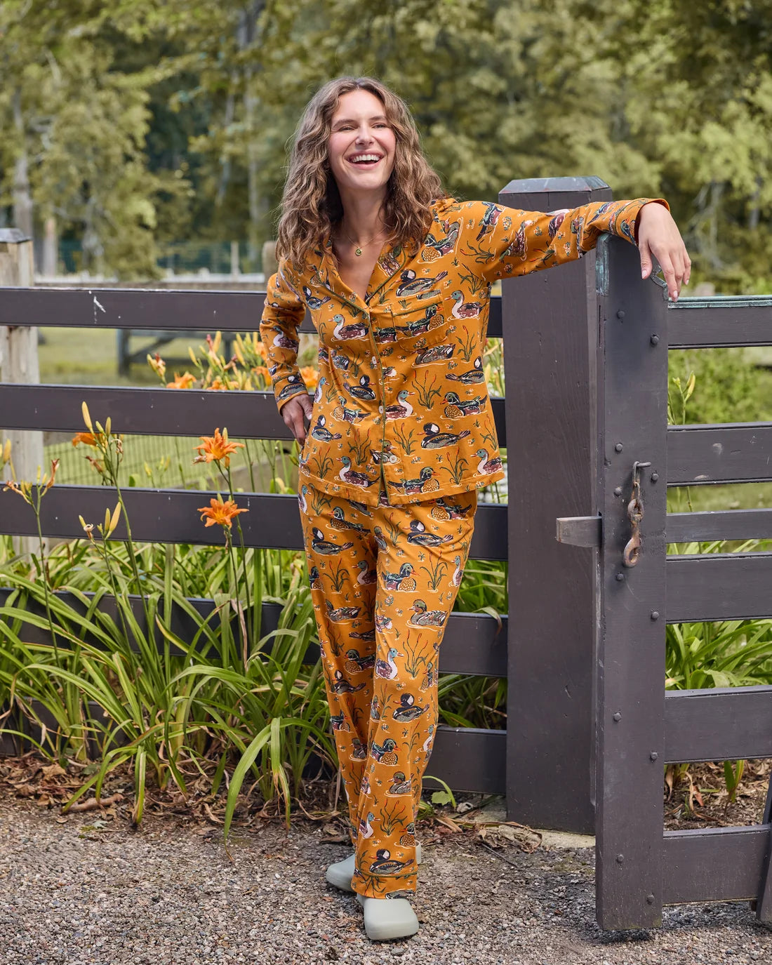 Fancy Ducks - Organic Cotton Modal Knit Long PJ Set - Mustard