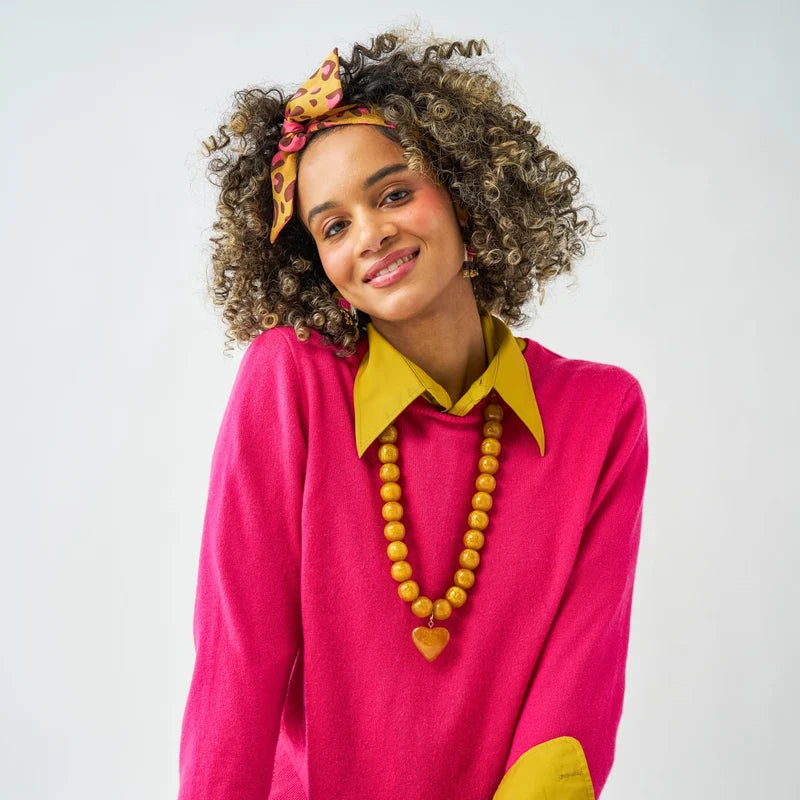 Emery large round resin necklace – Amber