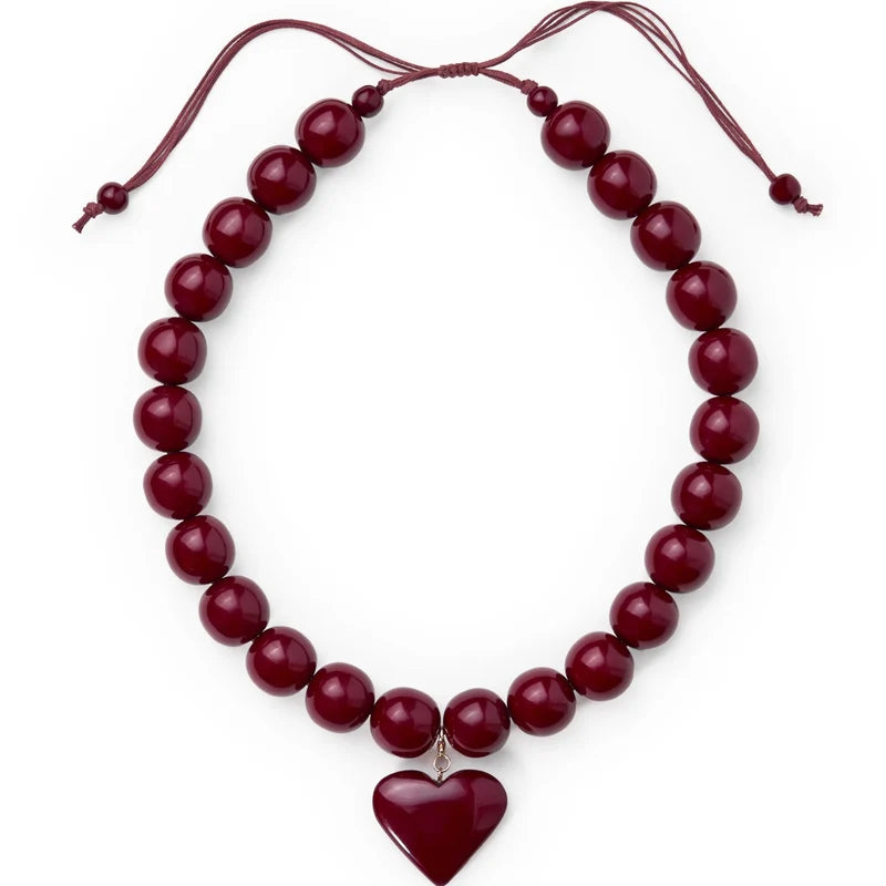Emery large round resin necklace – Burgundy
