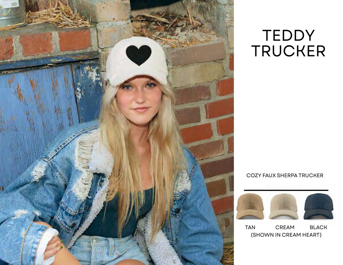 Teddy Heart Trucker Hat - Cream
