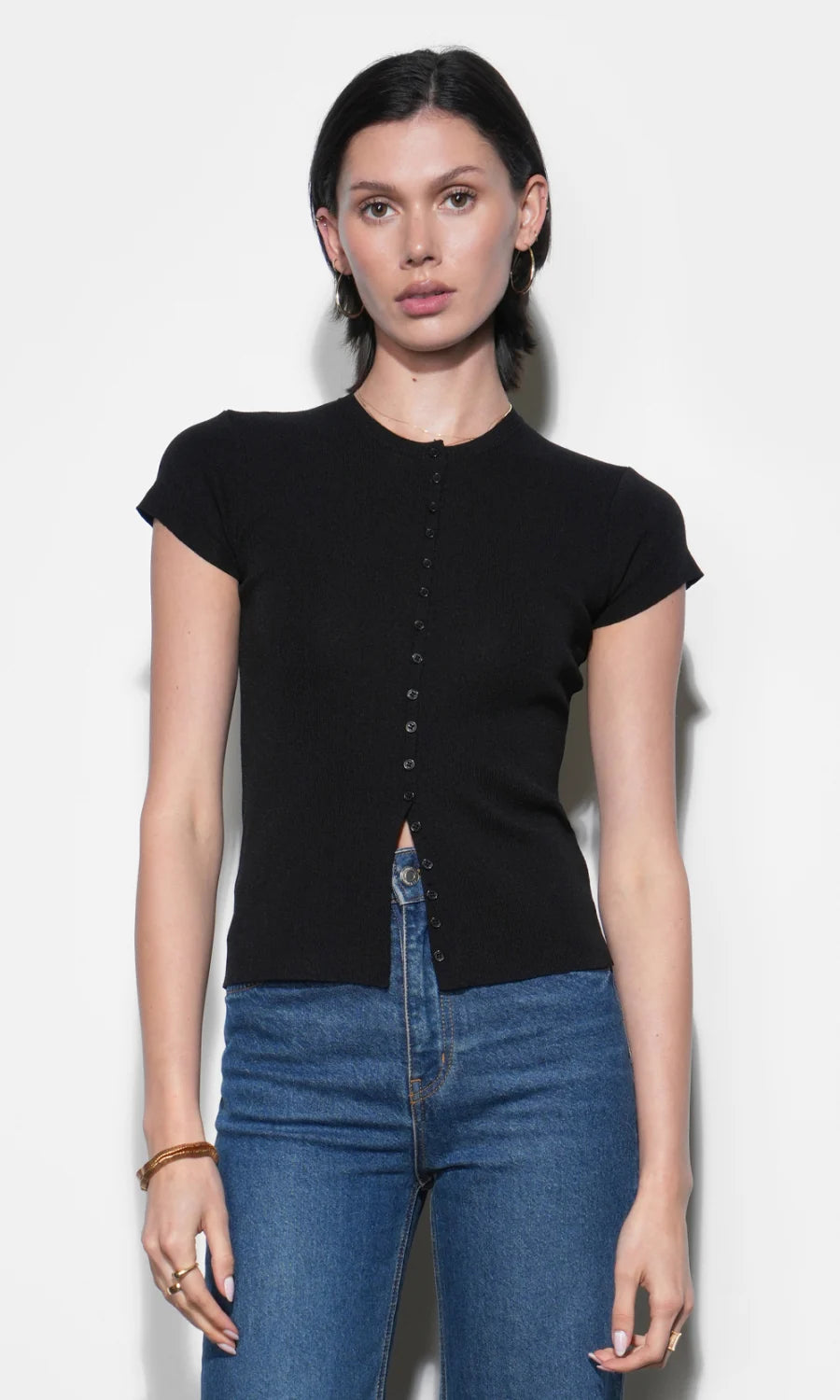 Vera Crew Neck Button Detailed Knit Top