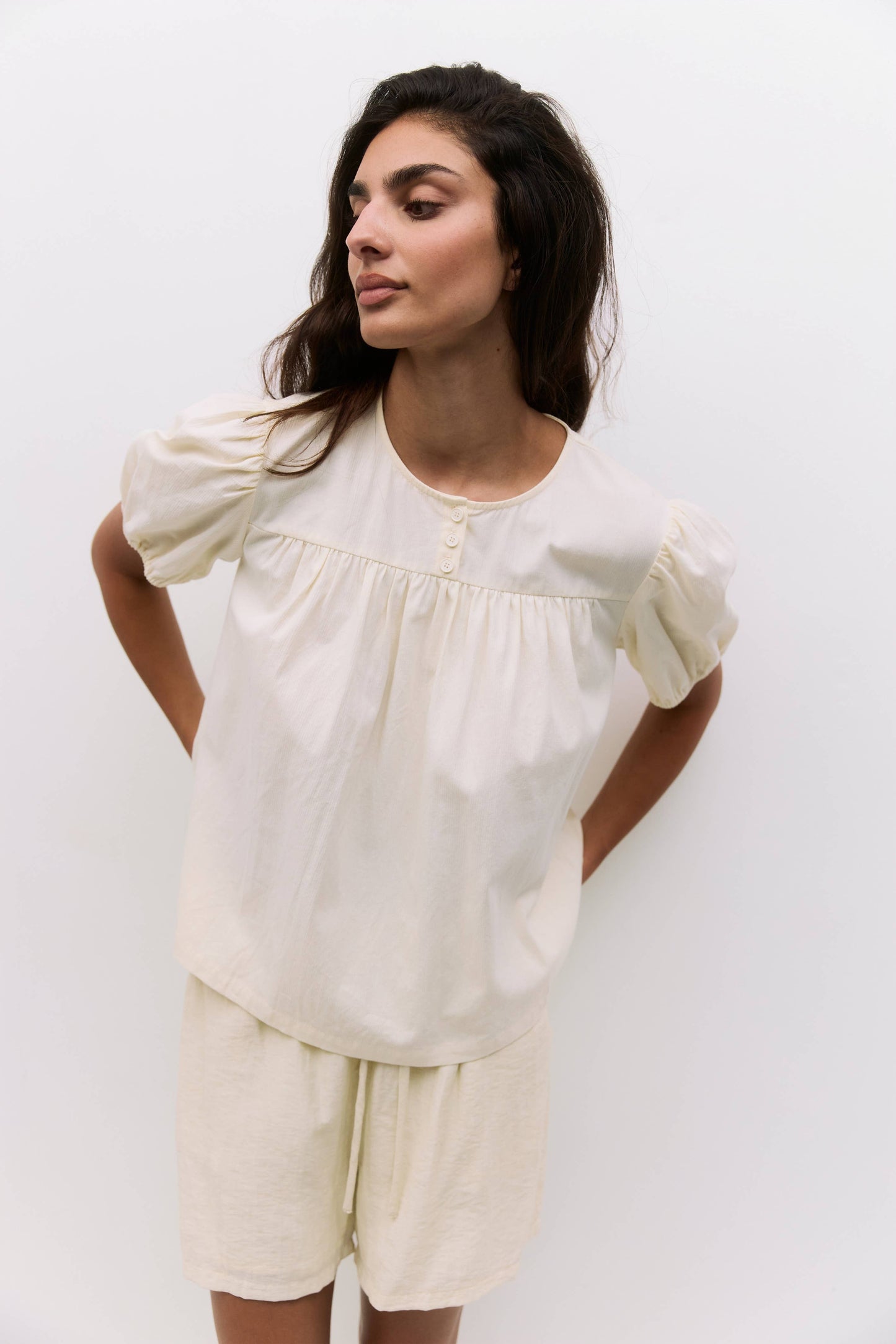 The Hazel Top | Puff Sleeve Baby Doll Blouse: Blue / SMALL