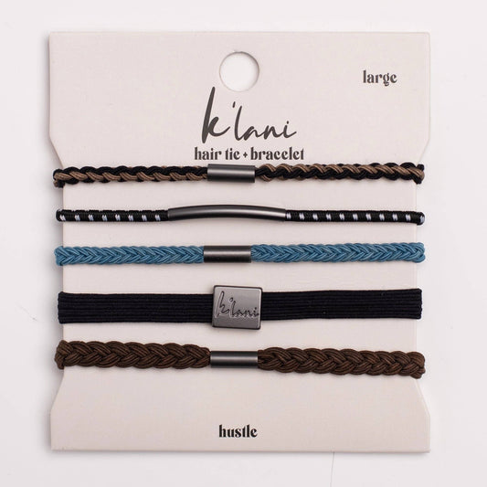 "Hustle" Solid Black, Brown & Blue Hair Tie Bracelets