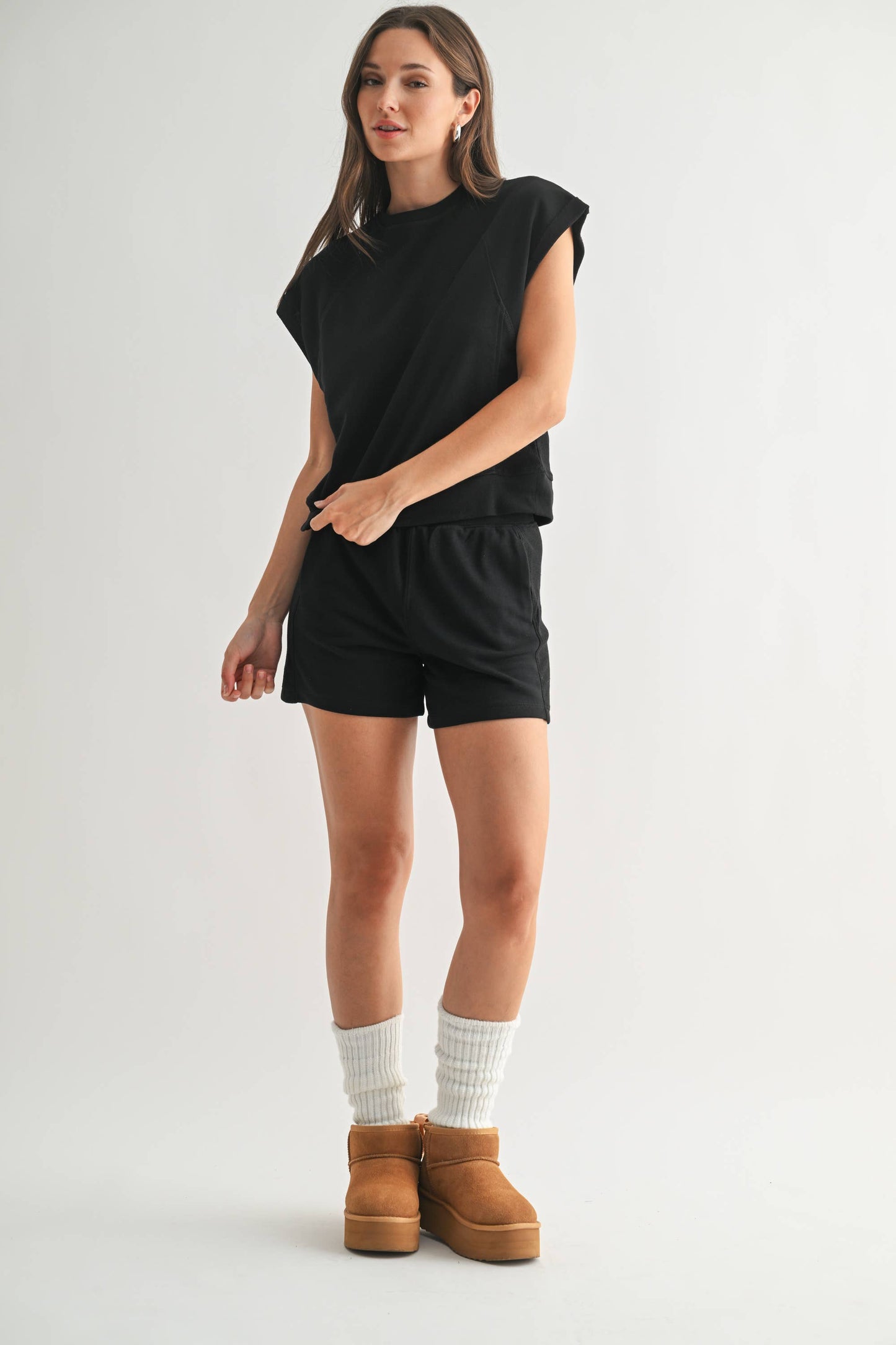 Offset French Terry Cap Sleeve Top