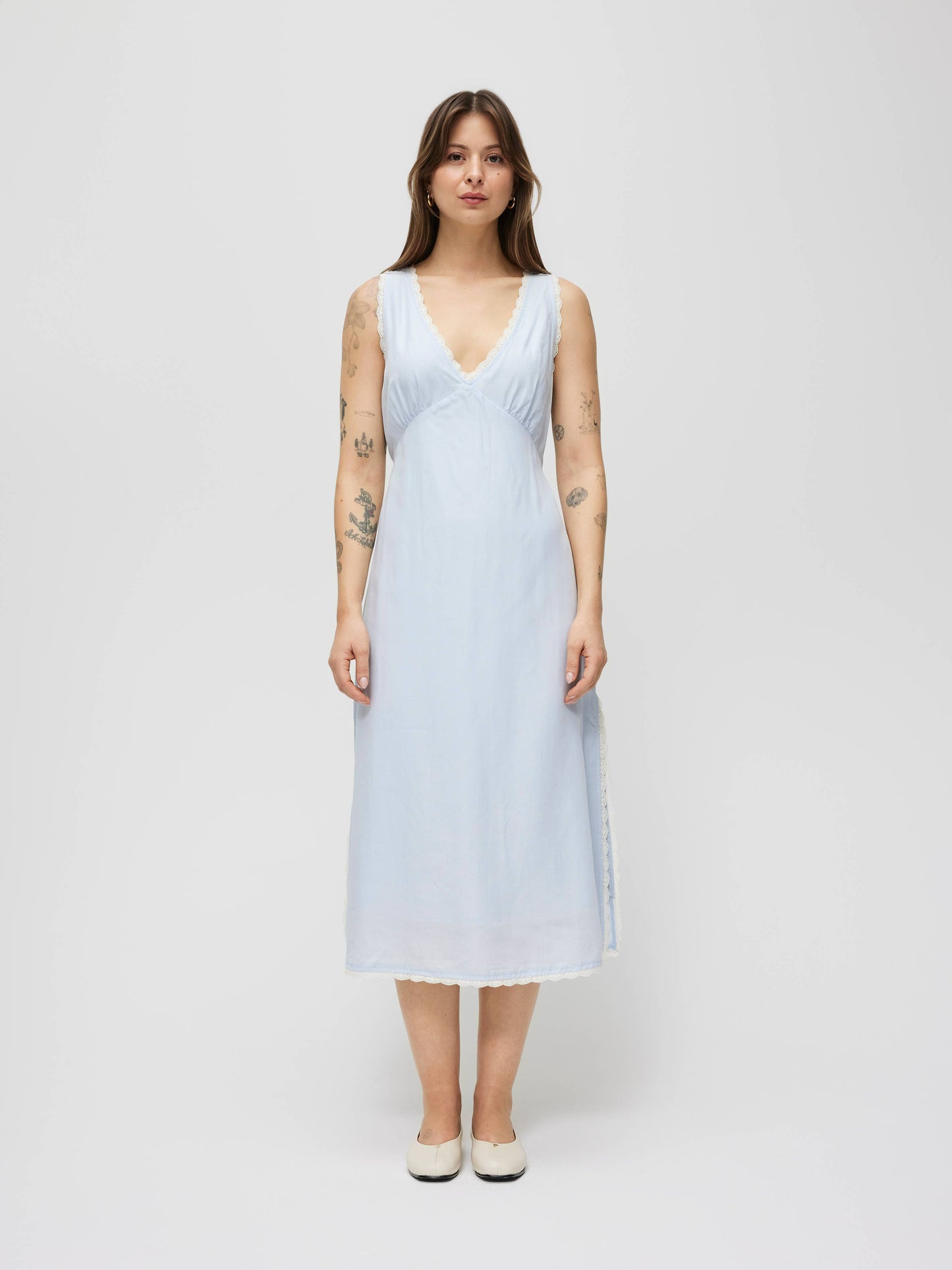 The Mara Dress | Lace Trim Midi Dress: CREAM / SMALL