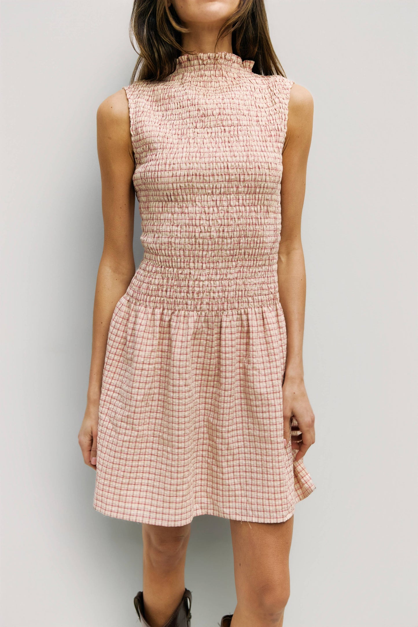 The Irisa Dress | Smocked Plaid Mini Dress: RED / MEDIUM