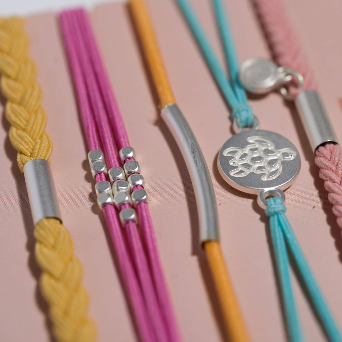 "Embrace" Bright Pastels with Silver Sea Turtle Charm Hair Tie Bracelets