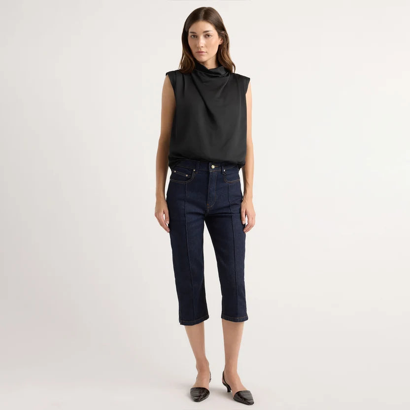 Allegra Gathered-Neck Sleeveless Blouse