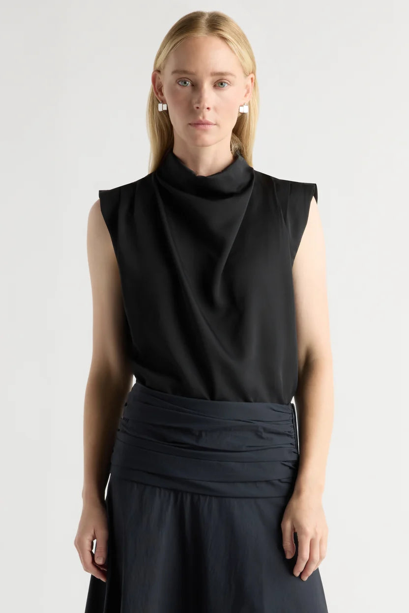 Allegra Gathered-Neck Sleeveless Blouse