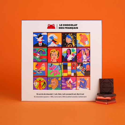 Choc des Français Box of 16 Chocolate Squares Art Bio