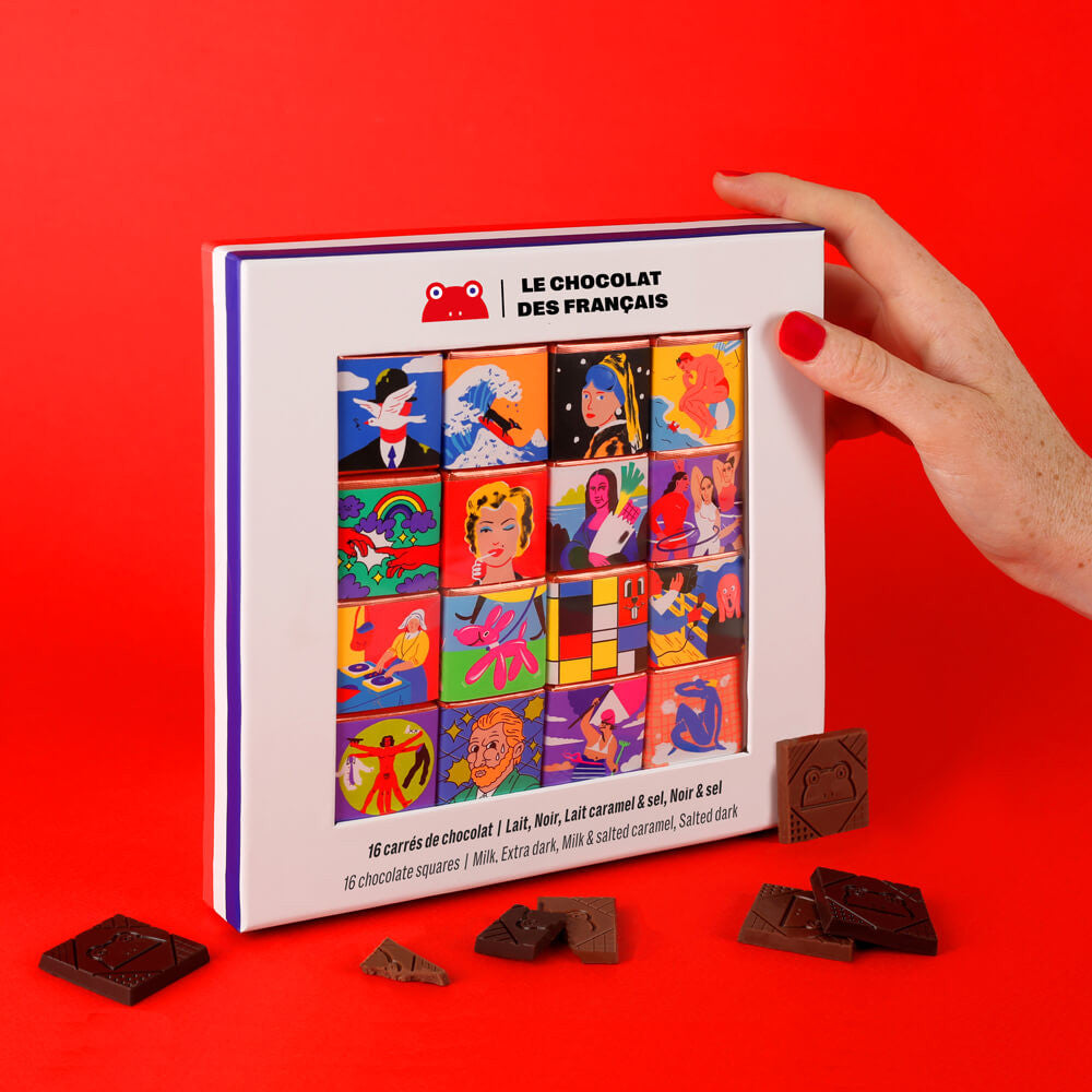 Choc des Français Box of 16 Chocolate Squares Art Bio