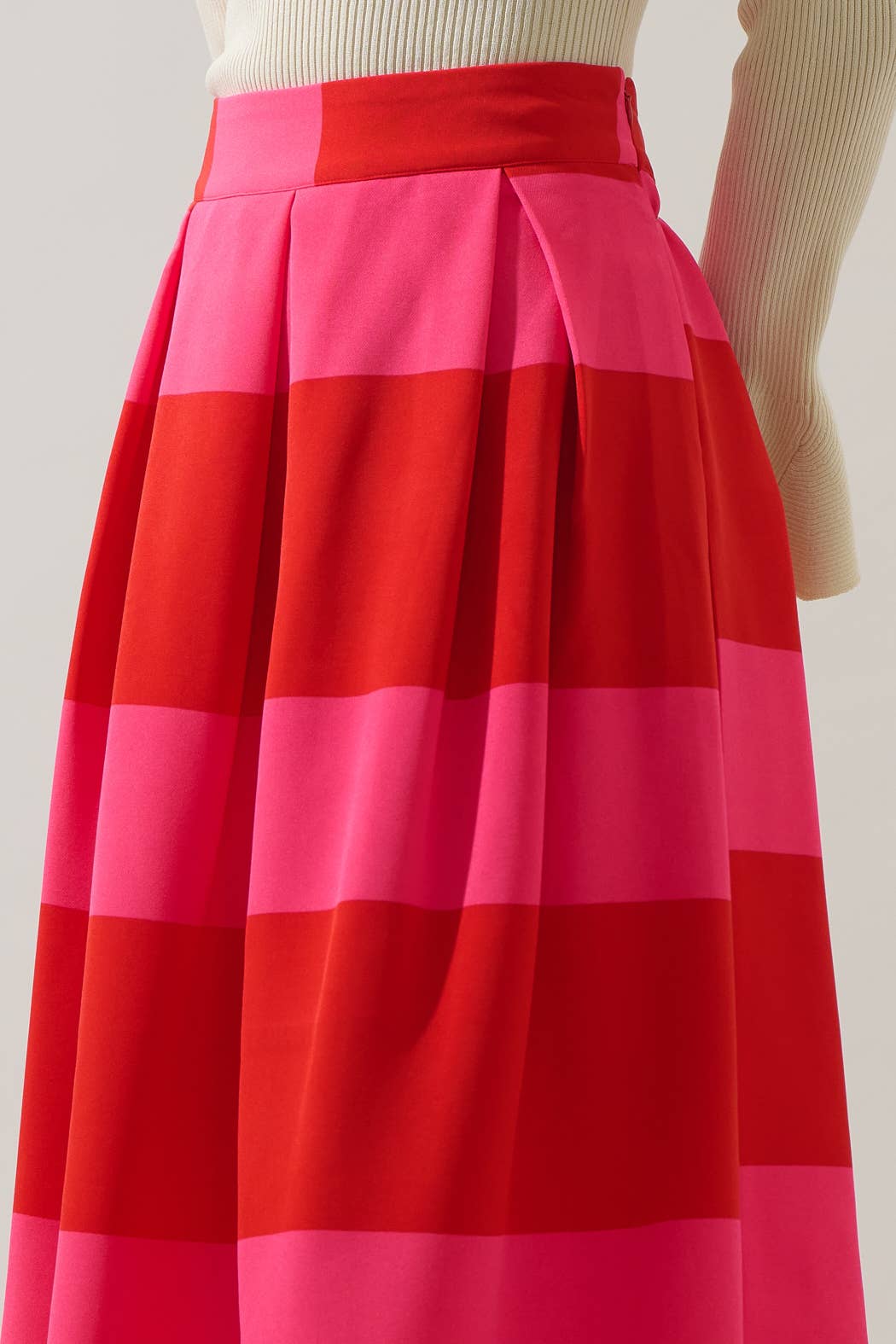 Lolli Stripe Pleated Midi Skirt: FUCHSIA-RED / S