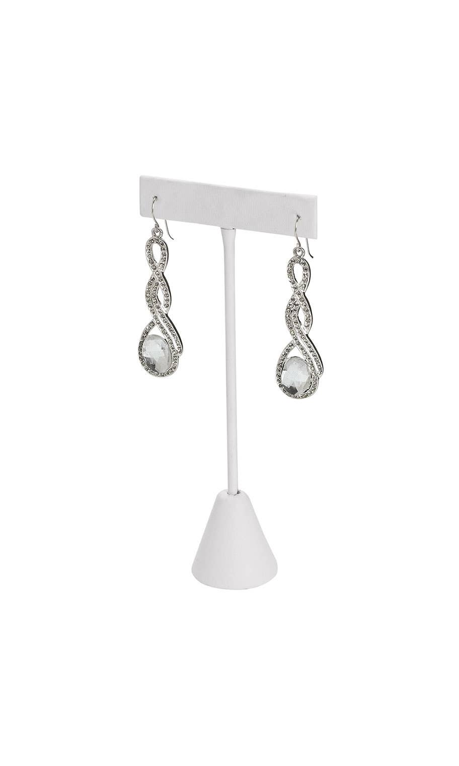White Faux Leather Earring T-Bar Display - 6"H