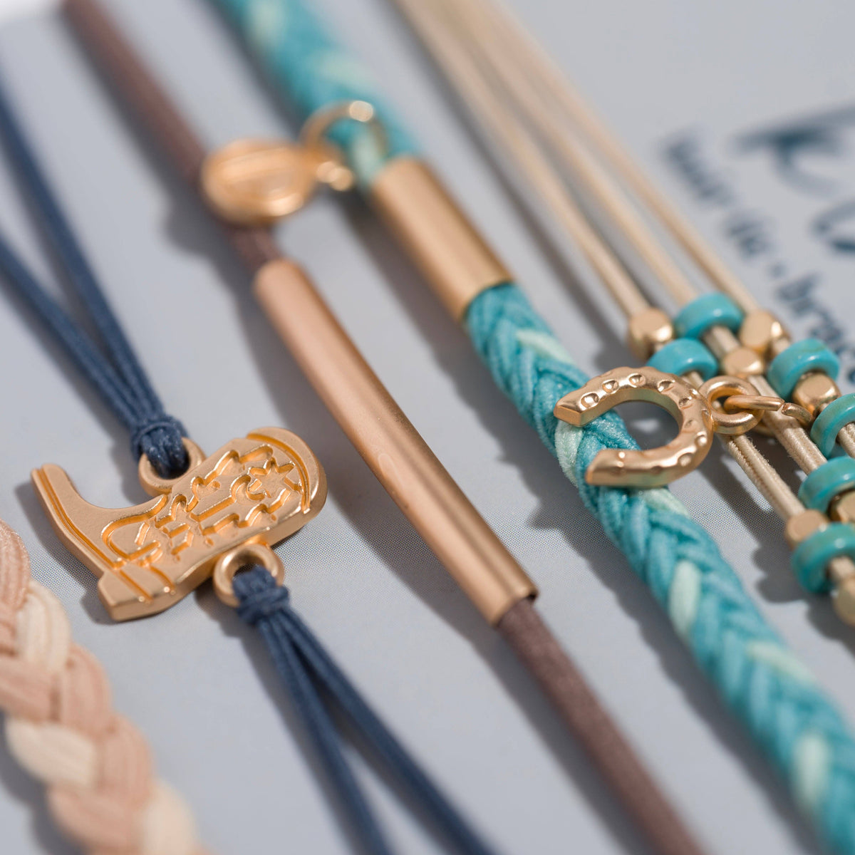 "Stride" Turquoise with Gold Cowboy Boot Hair Tie Bracelets